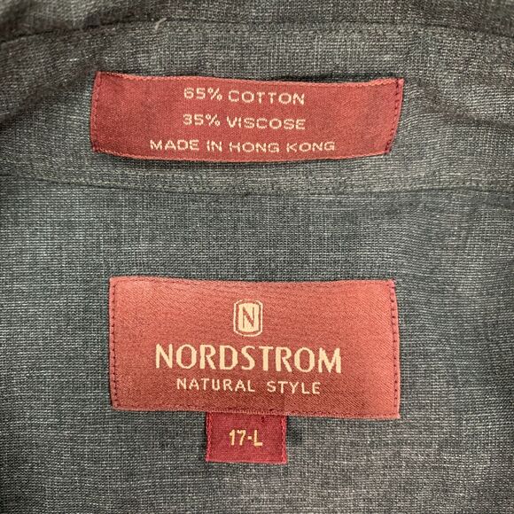 Nordstrom Dress Shirt Men L Large Charcoal Gray Natural Style Long Sleeve Collar - Picture 5 of 12